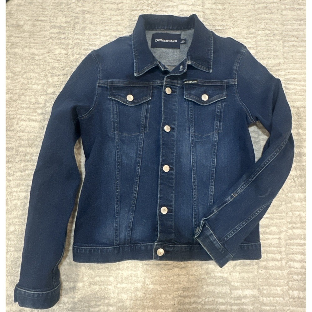Calvin Klein‎ Denim Jacket Women's  Size Medium M Blue Dark Wash Stretch Classic